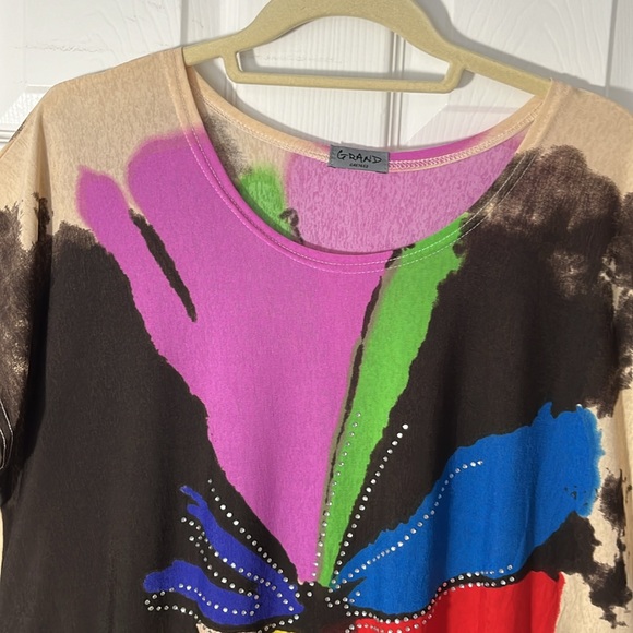 GRAND art to wear colorburst oversize tunic top sequins pull over sleeveless OS - Picture 2 of 10